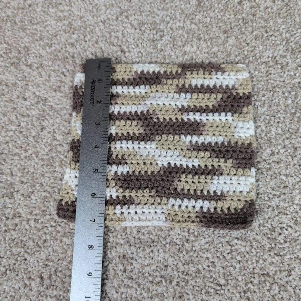 Handmade Crochet Washcloth Dishcloth Cotton Chocolate Milk Stripes‎ Brown White